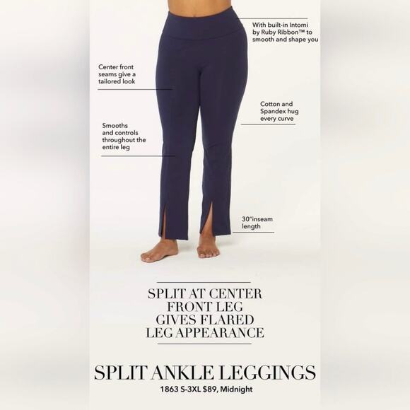 Ruby Ribbon Split Ankle Legging Size XL Navy Blue - Picture 2 of 12